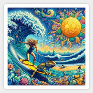 Surfer Girl and her Bearded Dragon Sticker